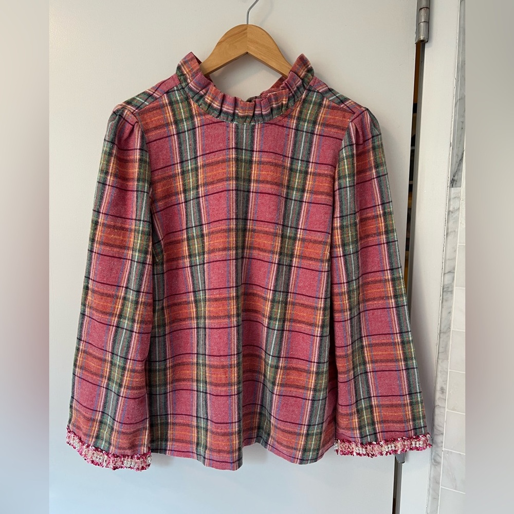 Etcetera Colorful Plaid and Pearl Appliqué Long Sleeve Blouse - Picture 7 of 7